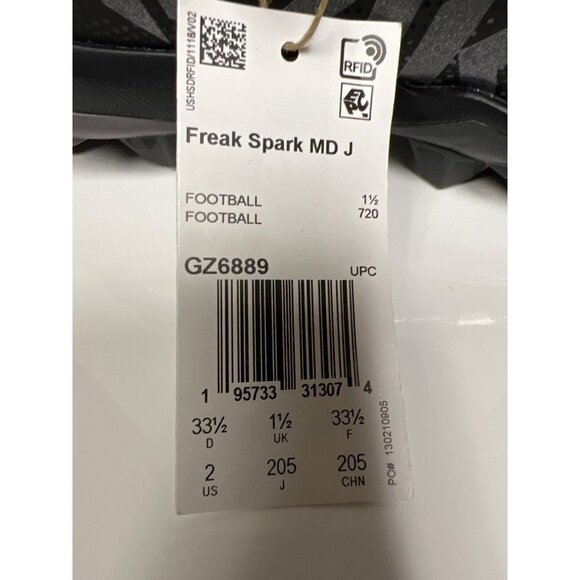 NEW! Adidas Freak Spark MD Child Unisex Black Football Cleats Size 2 - Picture 10 of 11